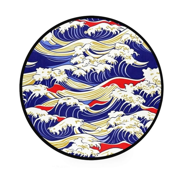 Classic Wave Pattern Memory Foam Bath Mat 36" Absorbent Rug with Non Slip Base and 4 Bonus Pads