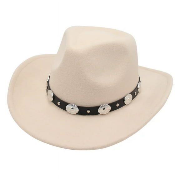 Classic Western Cowboy Hat Travel Cowgirl Fedoras Lady Country Hat for Women Outdoor Jazz Felt Hat Curved Brim Men Knight Hats (Beige 3XQiu,56-58cm)