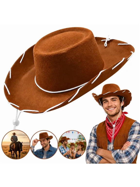 Classic Western Cowboy Hat, Wide Brim Sheriff Costume Hat, Unisex Brown Cowgirl Headwear, Woody Hat for Cosplay, Party and Outdoor