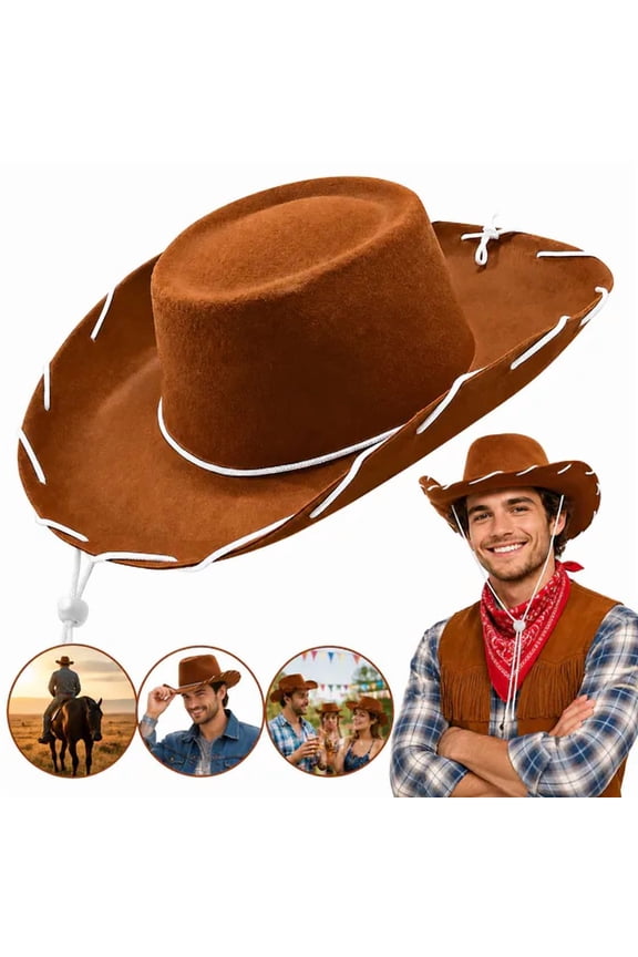 Classic Western Cowboy Hat, Wide Brim Sheriff Costume Hat, Unisex Brown Cowgirl Headwear, Woody Hat for Cosplay, Party and Outdoor