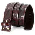 thumbnail image 1 of Classic Western Denim Design Leather Bull-head Design Snap Button Belt Men's Women-No Buckle, 1 of 3