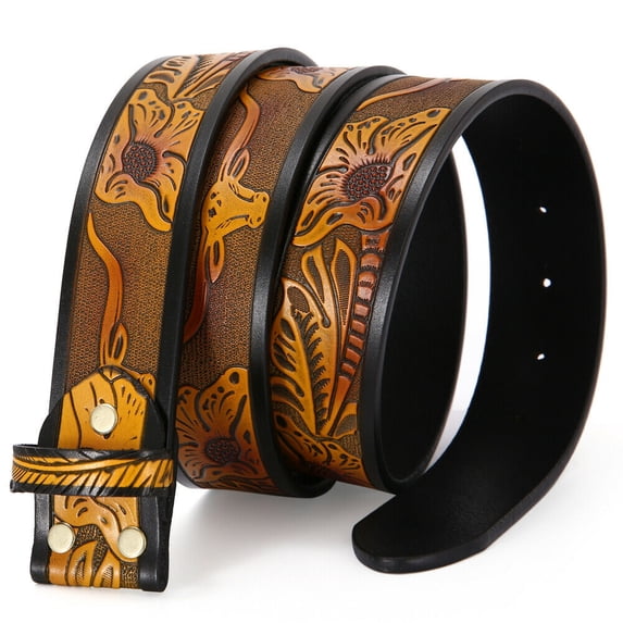 Classic Western Denim Design Leather Bull-head Design Snap Button Belt Men's Women-No Buckle