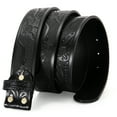 thumbnail image 1 of Classic Western Denim Design Leather Flower/Horse/Bull-head Design Snap Button Belt Men's Women-No Buckle, 1 of 3