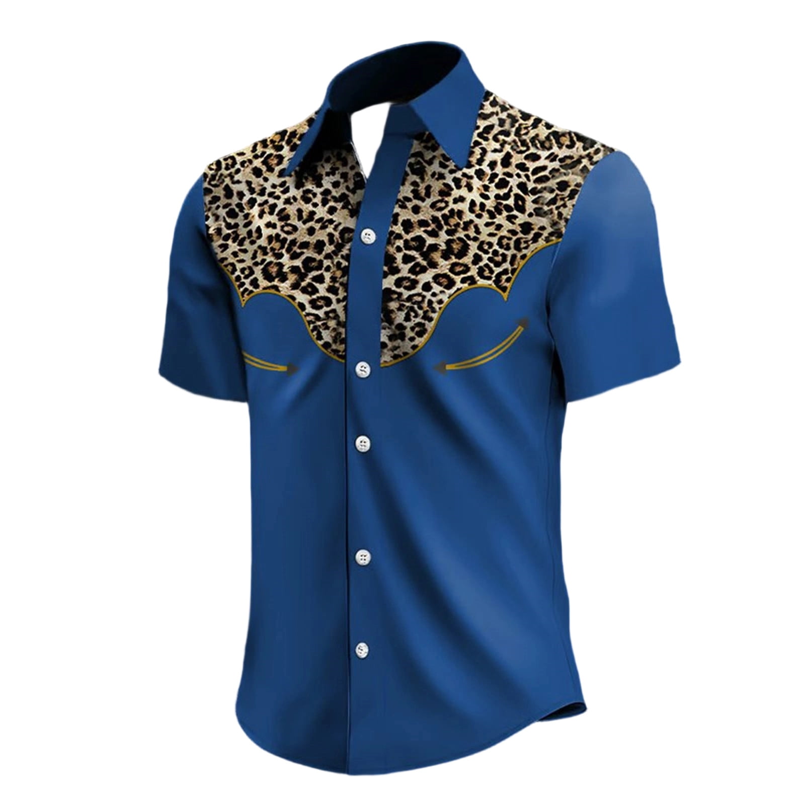 Classic Western Denim Short Sleeve Shirt Leopard Print Button Down Top ...