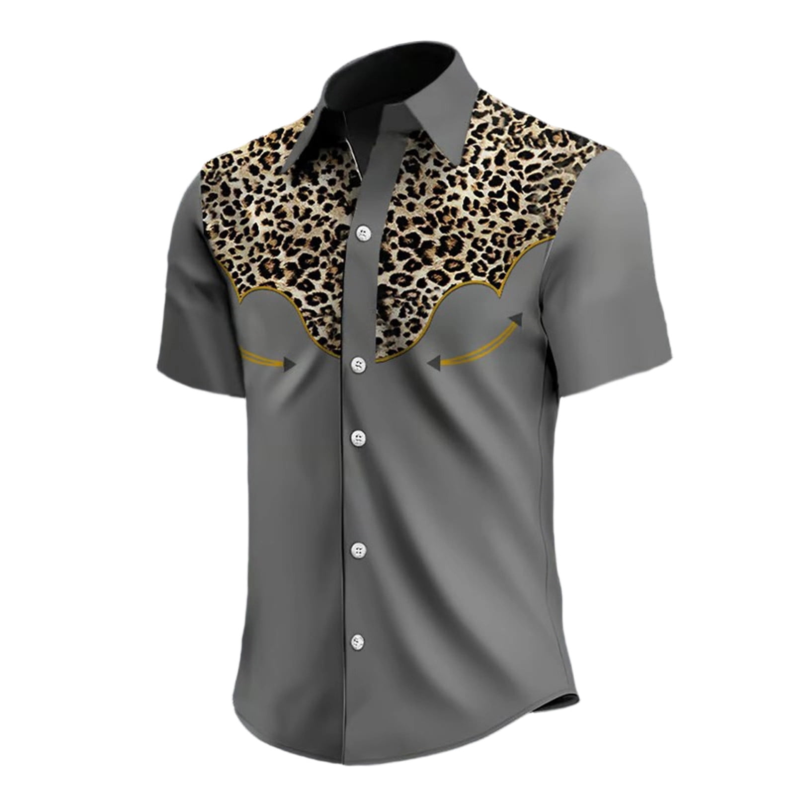 Classic Western Denim Short Sleeve Shirt Leopard Print Button Down Top ...