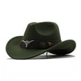 thumbnail image 1 of Classic Western Felt Cowboy Cowgirl Hat with Cow Head Belt, 1 of 2