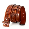 thumbnail image 1 of Classic Western Flower Design Leather Snap On Belt Mens Womens-NO BUCKLE, 1 of 12