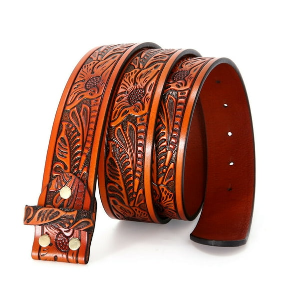 Classic Western Flower Design Leather Snap On Belt Mens Womens-NO BUCKLE