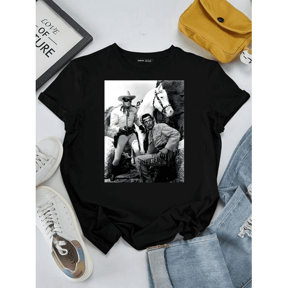 Classic Western Lone Rider Vintage Cowboy Adventure Graphic Unisex T-Shirt V80715, up to size 5XL