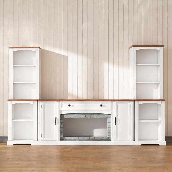 Classic White 3-Piece Entertainment Center for TVs up to 70 Inches, Modular TV Stand with Curved Cabinets and Storage Shelves