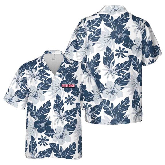 Classic White Blue Flower Hawaiian Shirt S-5XL