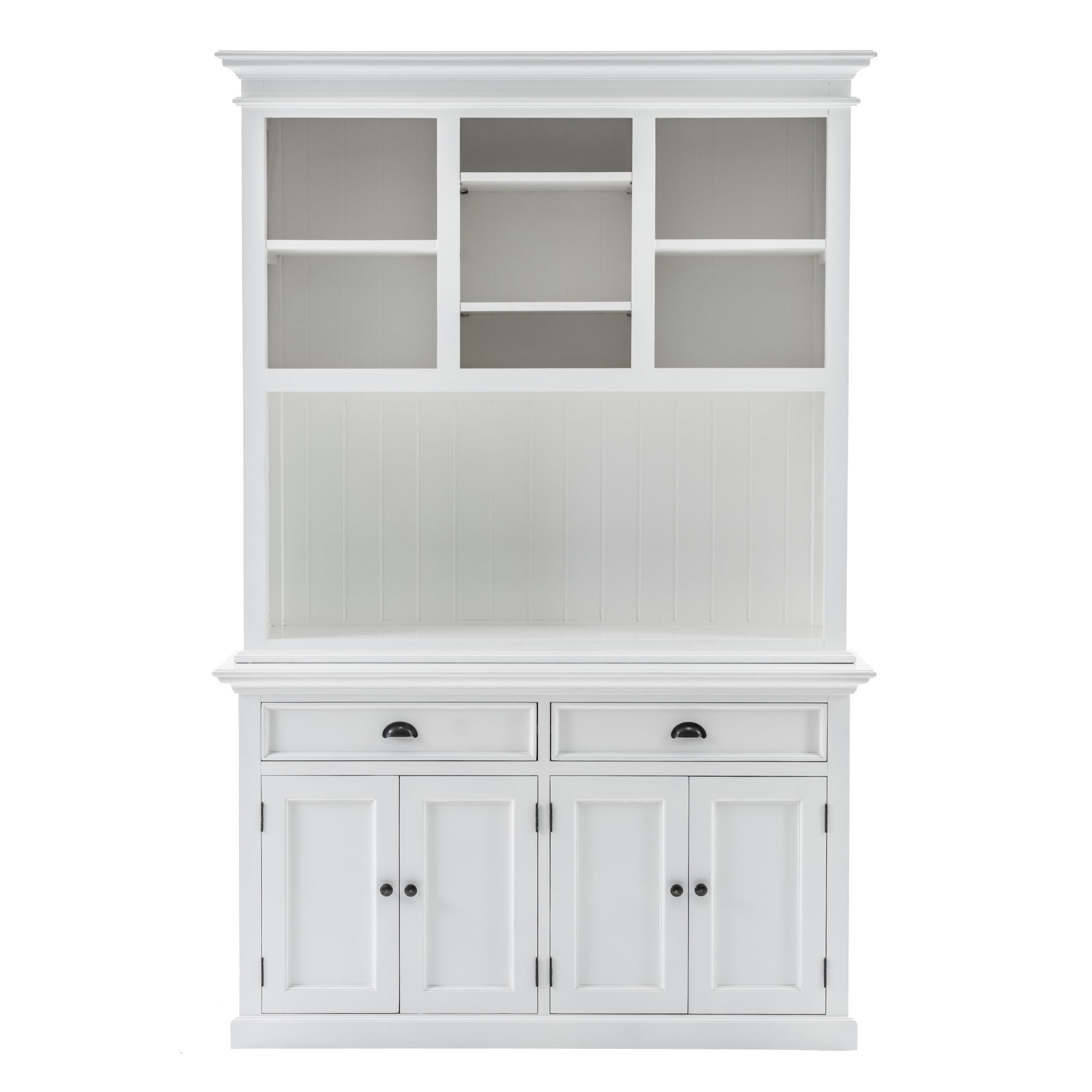 White Polished Wood China Cabinet with Adjustable Shelves