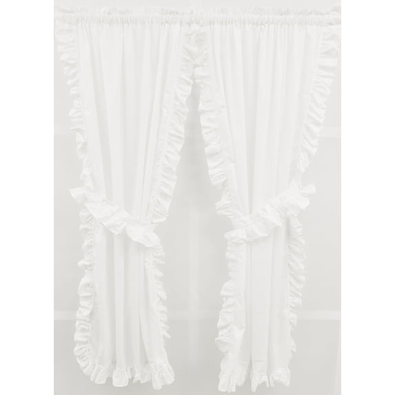 Classic White Cape Cod Ruffled Panel Pair 66W45L with Tiebacks