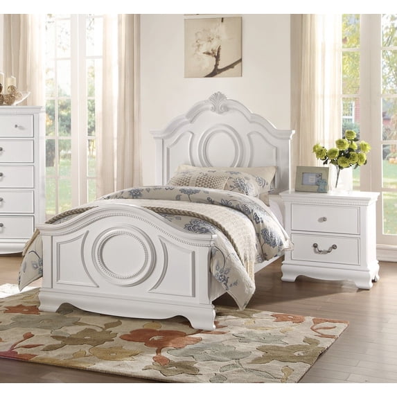 Classic White Finish Twin Panel Bed Nightstands Traditional Style 3pc Bedroom Set