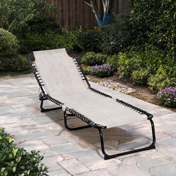 Classic White Folding Chaise Lounge with 4-Position Reclining, Breathable Mesh, Steel Frame