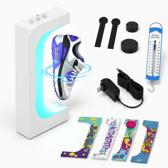 Classic White Levitating Sneaker Display Stand with 360 Rotation and RGB Lighting