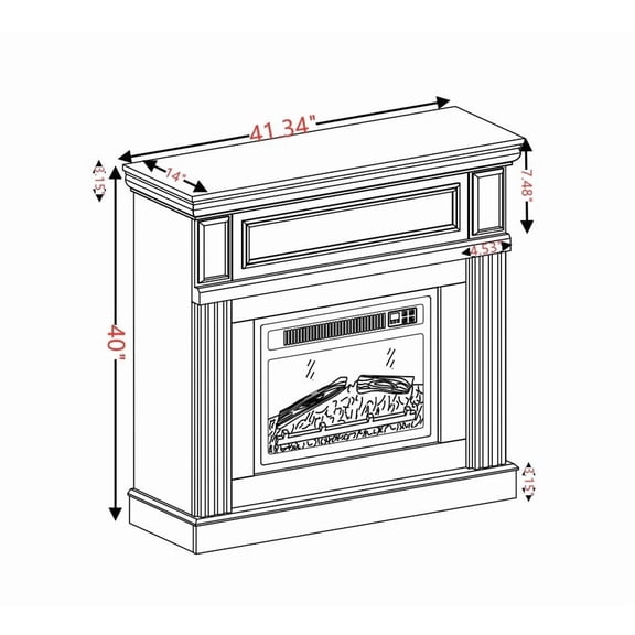 Classic White MDF Fireplace Mantel Only for 23 Insert - 41.34W x 14D x 40H, Compact Space-Saving Design with Remote Control