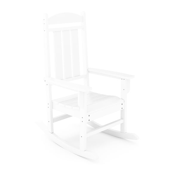 Classic White Patio Resting Rocker - For Relaxation Time Lumber Porch In Ideal Patio, Porch, And Garden Comfort