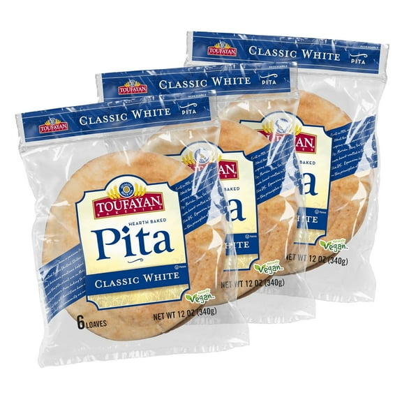 Classic White Pita Bread | Naturally Vegan, Cholesterol (3 Pack, 18 Pitas Total)