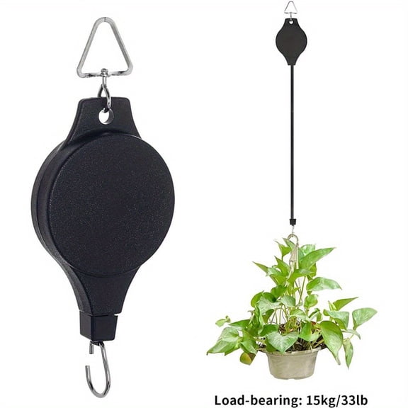 Classic White Plant Pulley Retractable Hanger, Adjustable Height Plastic Round Hanging System for Garden Baskets Pots & Birds Feeders, Heavy Duty Indoor & Outdoor Use with Multiple Components