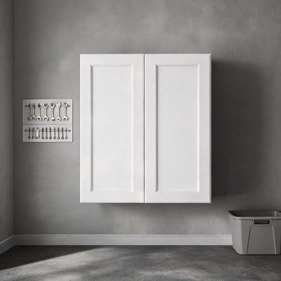 Classic White Shaker Double Door Solid Wood Wall Cabinet, Ready to Assemble 33W x 12D x 36H for Home Storage