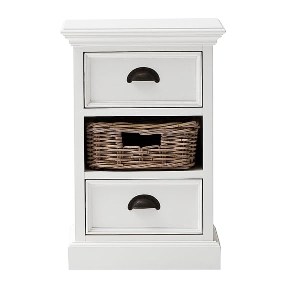 Classic White Two Drawer Nightstand Unit with Basket