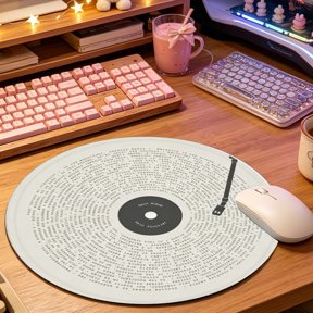 Classic White Vinyl Record Texture Round Mouse Pad, 2D Printed Mouse Mat for Office Home Gaming (8.66in), Trendy Desktop Decor & Festival Gift