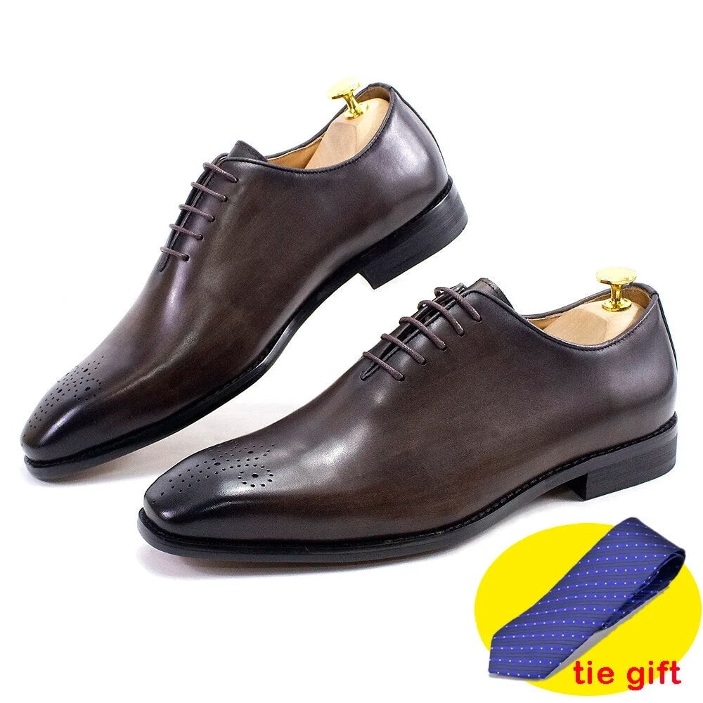 FRASOICUS Men's Oxford Dress Shoes – Genuine Leather, Classic Formal Style, Comfortable Rubber Sole