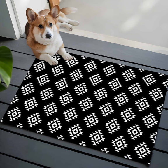 Classic Whtie Black Pattern Front Door Rugs 2x3 ft Abstract Tribal Aztec Western Small Rug for Entryway Non Slip Washable Bathroom Door Mat Absorbent Floor Mat for Indoor Entrance
