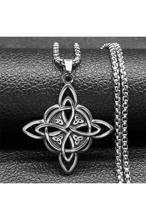 Classic Wiccan Witch Knot Irish Celtic Knot Trinity Knot Pendant Necklace 14K White Gold for Men Women Fashion Lucky Amulet Jewelry Gift