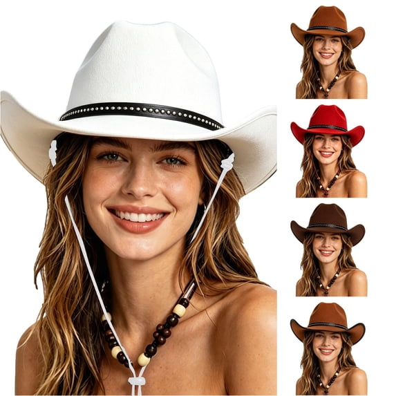 Classic Wide Brim WesternâStyle CowboyâHat Belt Decor Hat for Music Festival Holiday Beach Photoâ