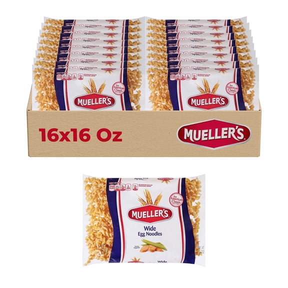 Mueller's Wide Egg Noodle Pasta, Quick & Easy Prep, Perfect for Various Dishes, 12 Units, 7 lbs, 18.1x9.9x9.5 inches