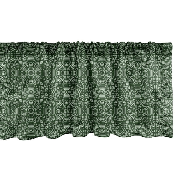 Ambesonne Classic Valance Pack of 2, Damask Art Swirly Blossoms, 54"X18", Hunter Green and White