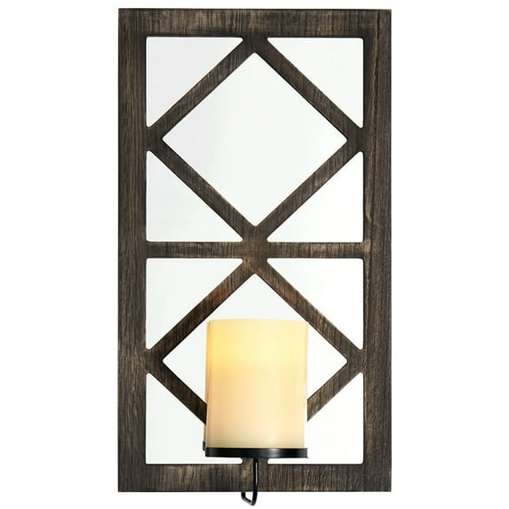 Windowpane Mirror Wall Sconce With Candle - Black, Natural, or White