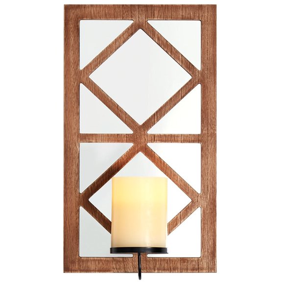 Windowpane Mirror Wall Sconce With Candle - Black, Natural, or White