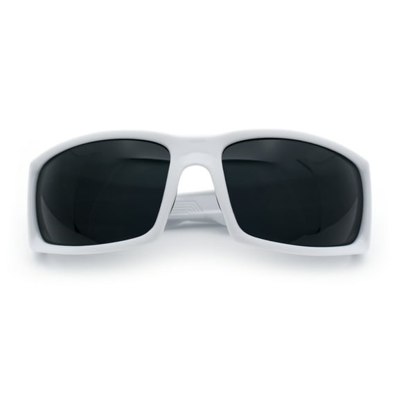 Classic Winged Skull 90s Wrap Around Sport Biker Plastic Rectangular Sunglasses White - Black