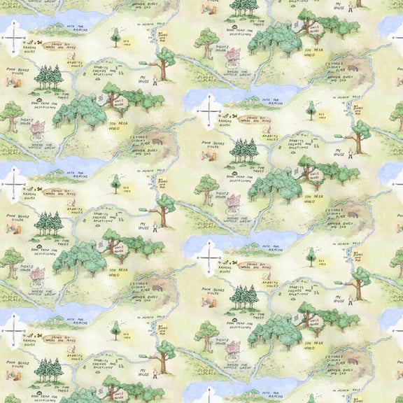 Classic Winnie Map Cotton Fabric