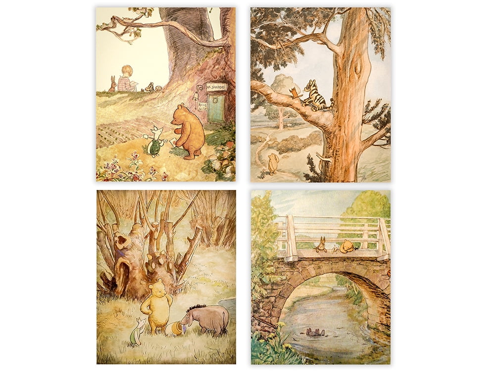 Classic Winnie The Pooh Wall Art Decorations Set of 4 8x10 inch Nursery Playroom Home Decor
