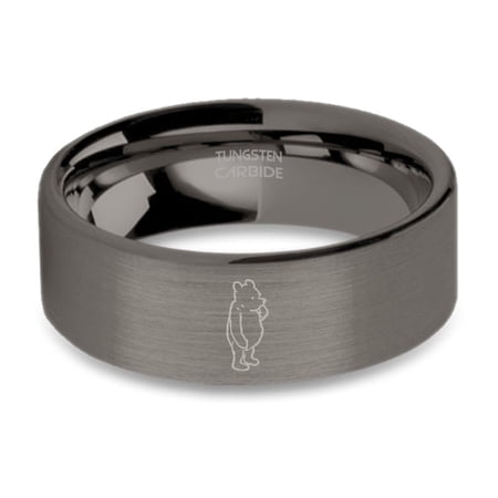 Classic Winnie-the-Pooh Engraved Brushed Gunmetal Tungsten Ring, 8mm, Size 8.5