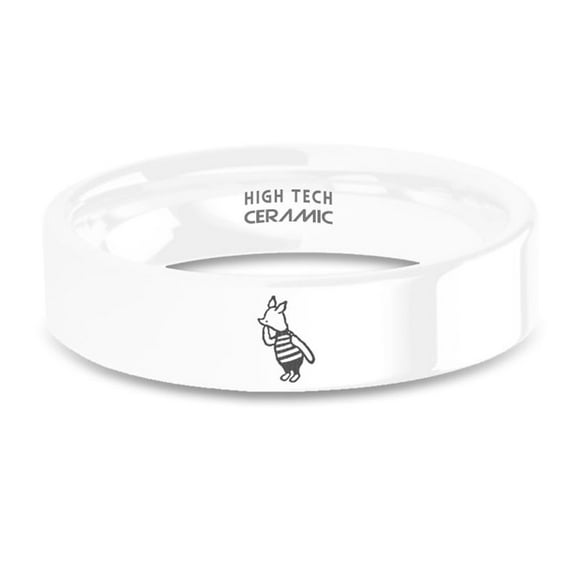 Classic Winnie-the-Pooh Piglet Laser Engraved White Ceramic Ring, 6mm, Size 5