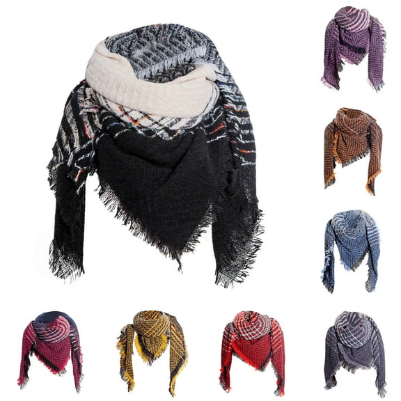 Classic Winter Scarf for Women Chunky Knit Plaid Tassel Design Shawl