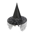 thumbnail image 1 of Classic Witch Hat for Halloween Party | Adjustable Black Orange Green White Taffeta Cone Headwear | Costume Accessory for Adults | 14 Inch High Pointed Hat | Lace Embellishment Wizard Headpiece, 1 of 6