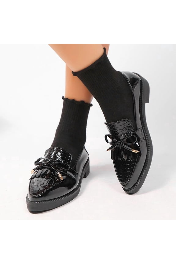Classic Women's Chunky Loafers Platform Comfortable Slip-On Dressy Business Casual Shoes with Fringe