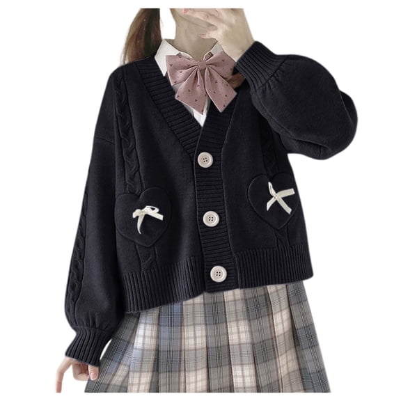 Classic Women's College Style Short Autumn Jacket Sweet Knitted Cardigan Sweater for Fall Fashion