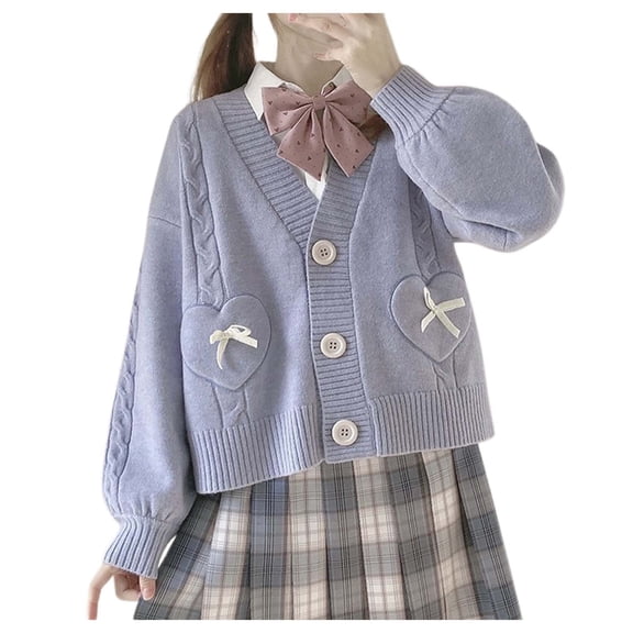 Classic Women's College Style Short Autumn Jacket Sweet Knitted Cardigan Sweater for Fall Fashion