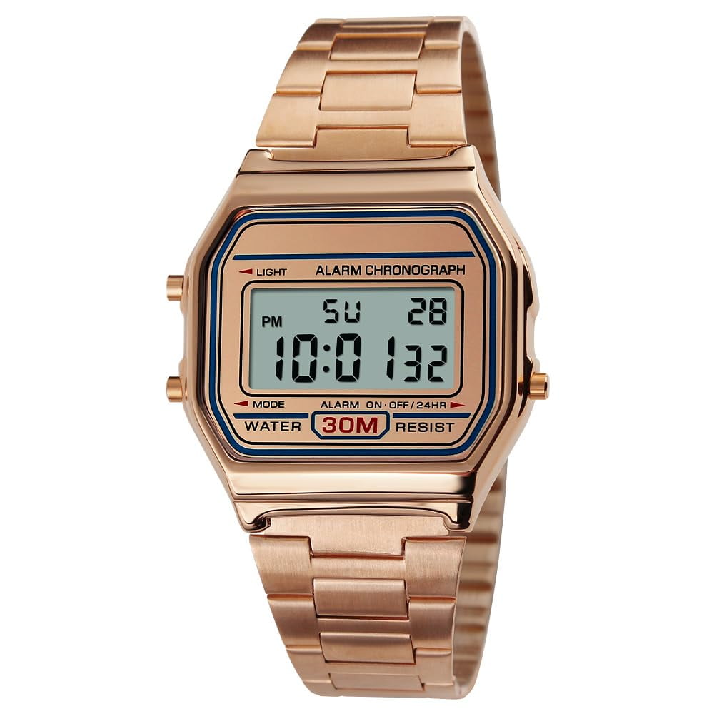 Classic Women's Digital Multifunction Sports Watch Stainless Steel Band Square Waterproof Electronic Led Watch