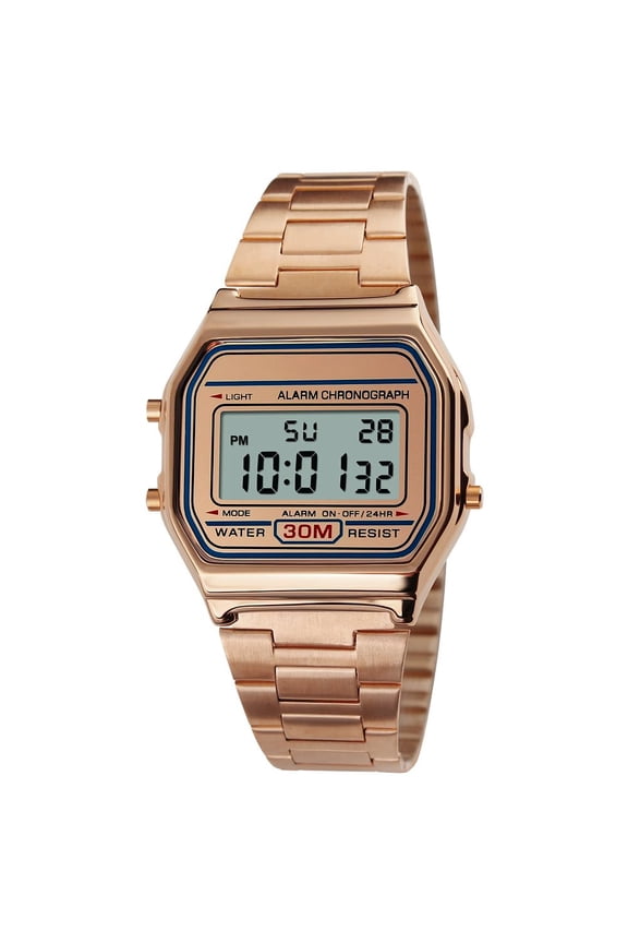 Classic Women's Digital Multifunction Sports Watch Stainless Steel Band Square Waterproof Electronic Led Watch