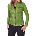 thumbnail image 1 of Classic Women's Genuine Green Lambskin Real Leather Jacket Slim fit Biker W653, 1 of 3