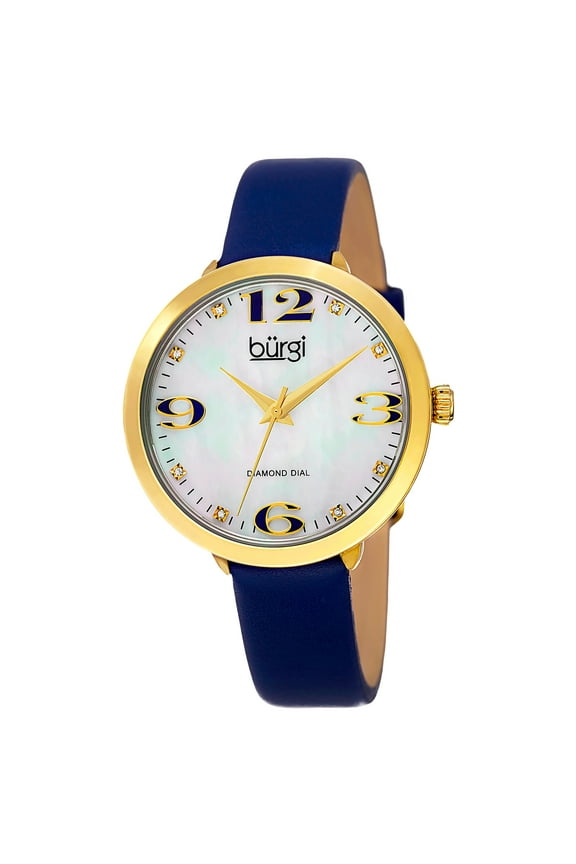 Classic Women's Quartz Diamond Markers Leather Blue Strap Watch