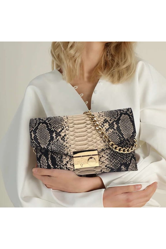 Classic Women's Shoulder Bag Versatile Snake Texture Crossbody Satchel with Flip Closure